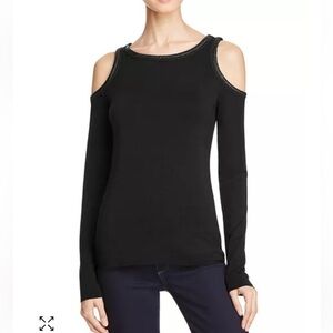 Anthropologie Bailey 44 Harlow Cold Shoulder Top Braided Trim Size XS Black